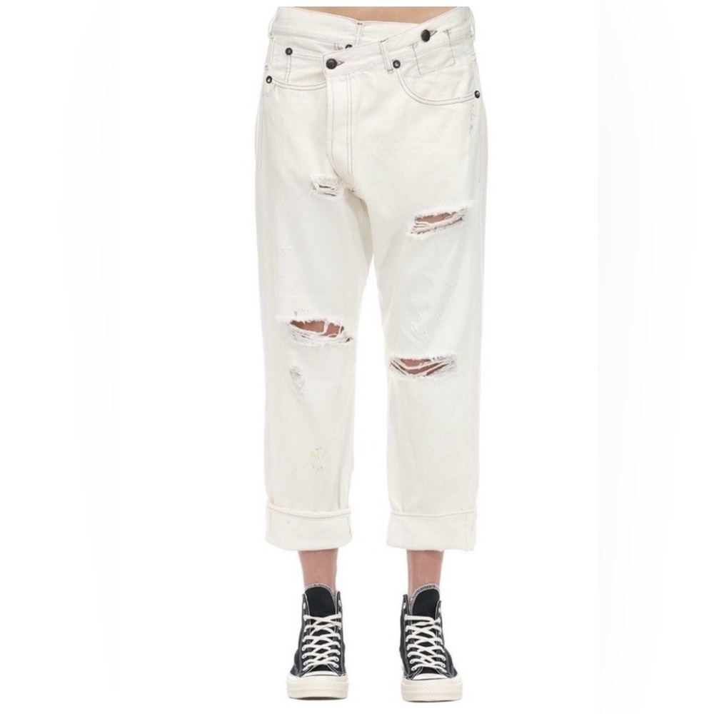 R13 CROSSOVER DISTRESSED COTTON DENIM JEANS WHITE SIZE  26